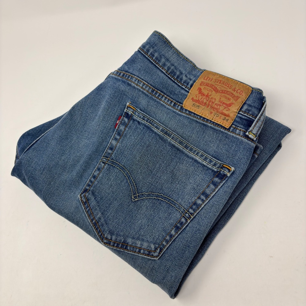 Levi's 505 Regular Fit Jeans Men's 34x32 (Tag 36x34) Blue Stretch Straight Denim